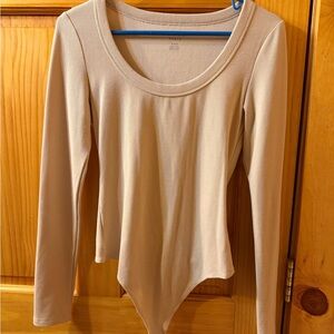 Beige Long-Sleeve AE Bodysuit